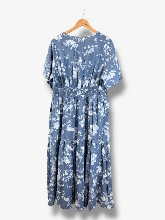 Torrid Blue Floral Maxi Dress 2X Tiered Pockets Modest Casual Cottage Western - Picture 11 of 12